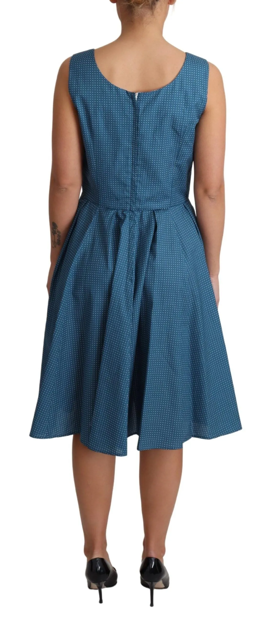 Blue Polka Dotted Sleeveless A-Line Dress sold by Louxly product image thumbnail 4