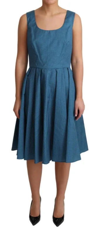 Blue Polka Dotted Sleeveless A-Line Dress sold by Louxly