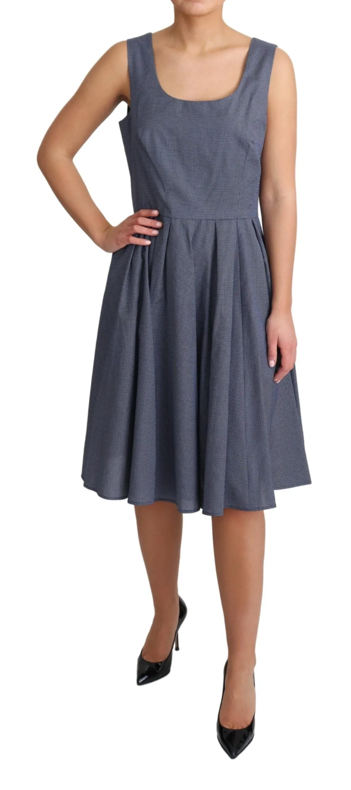 Chic Blue Polka-Dotted Sleeveless A-Line Dress sold by Louxly product image thumbnail 2