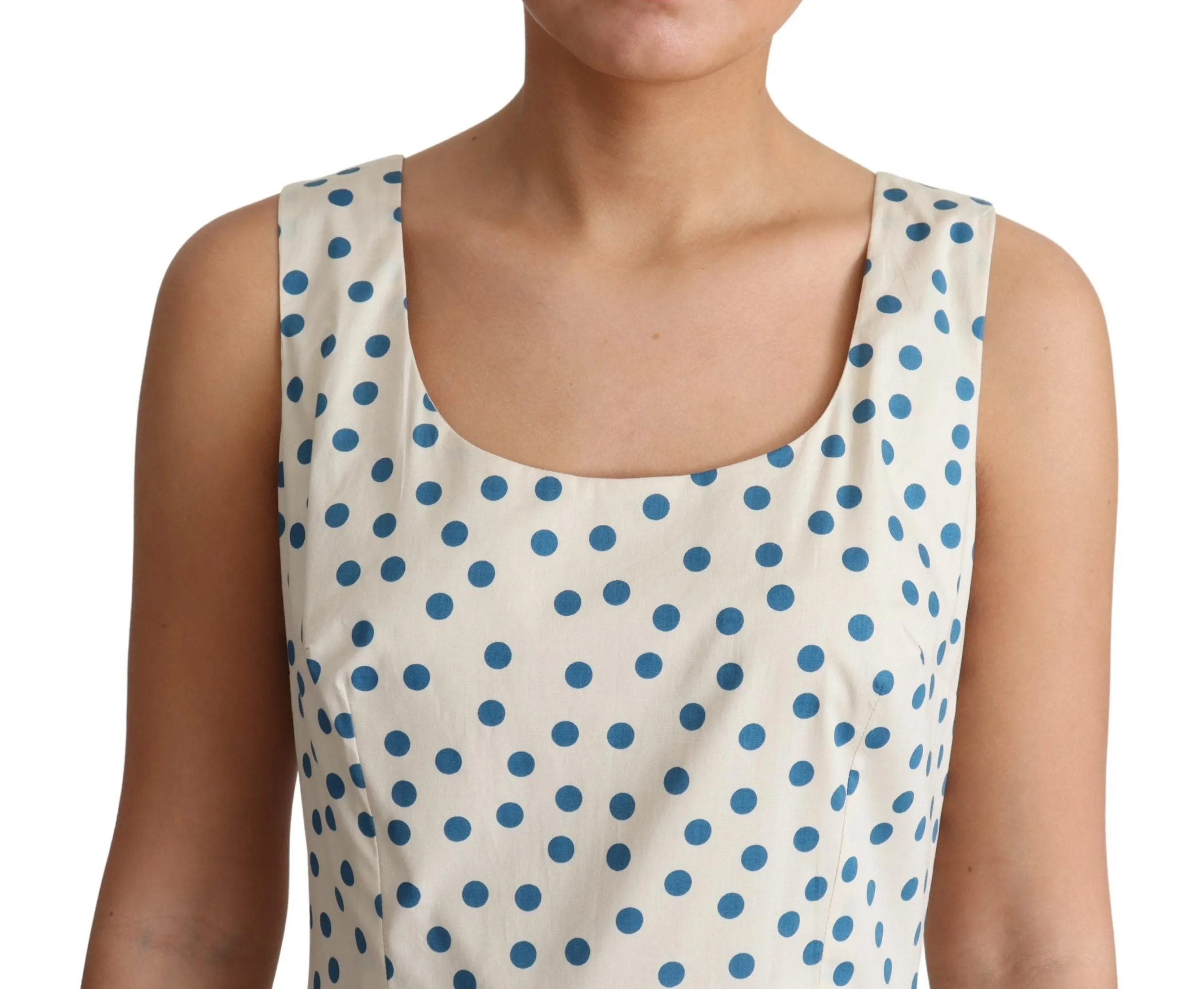 Elegant Beige Polka Dot A-Line Sleeveless Dress sold by Louxly product image thumbnail 5