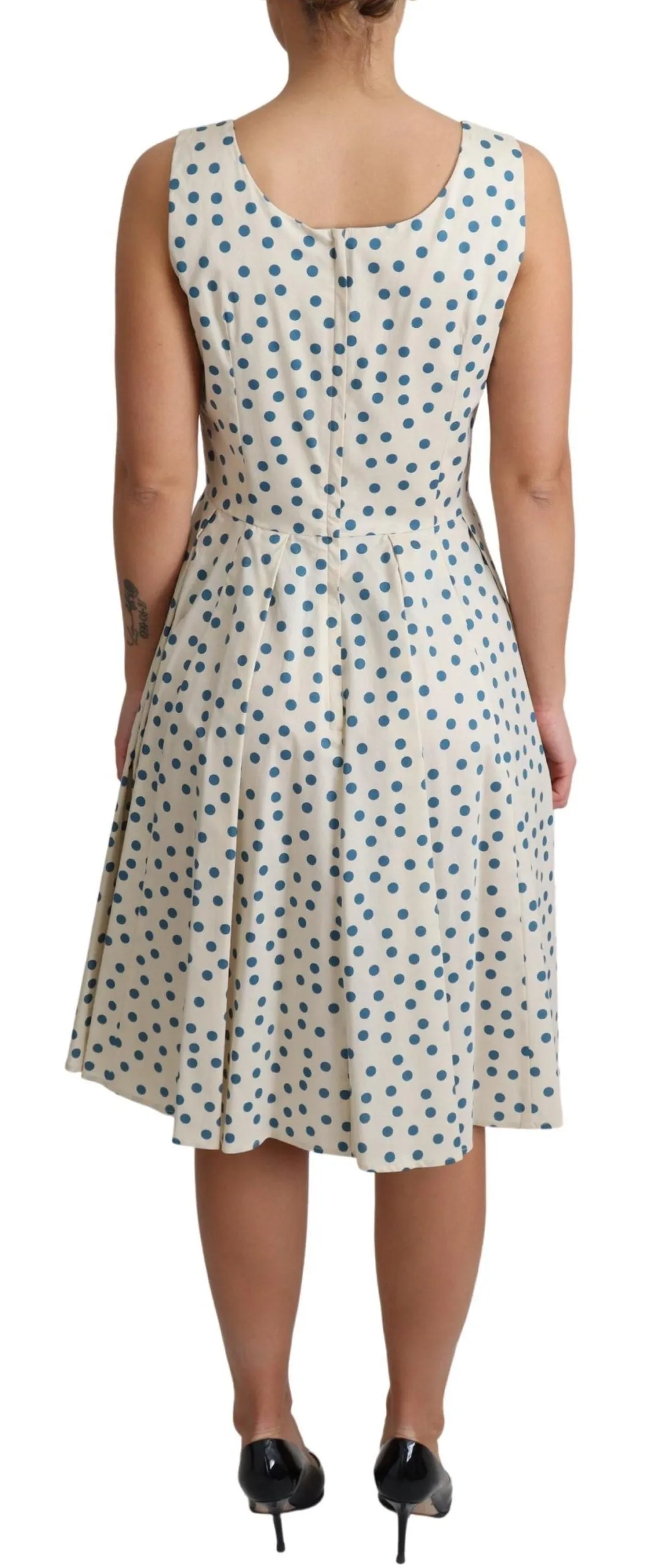Elegant Beige Polka Dot A-Line Sleeveless Dress sold by Louxly product image thumbnail 4