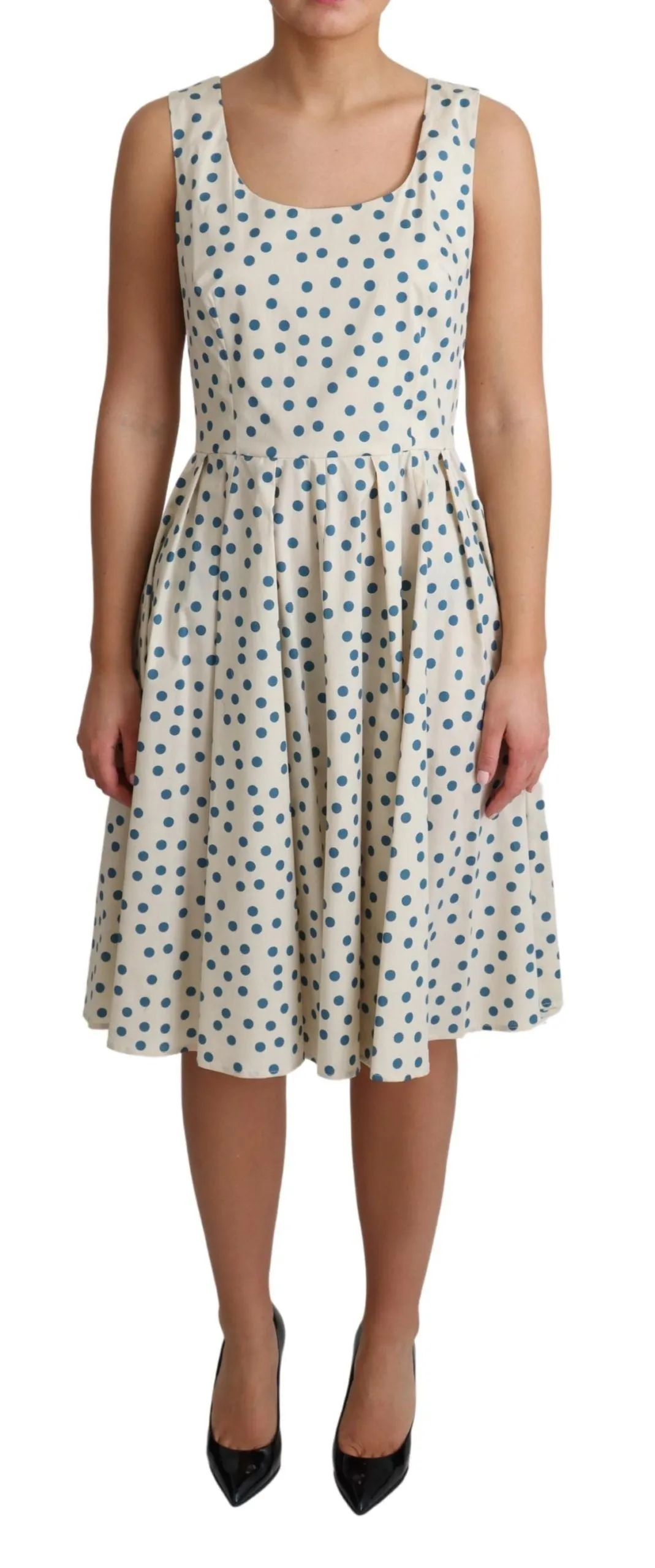 Elegant Beige Polka Dot A-Line Sleeveless Dress sold by Louxly