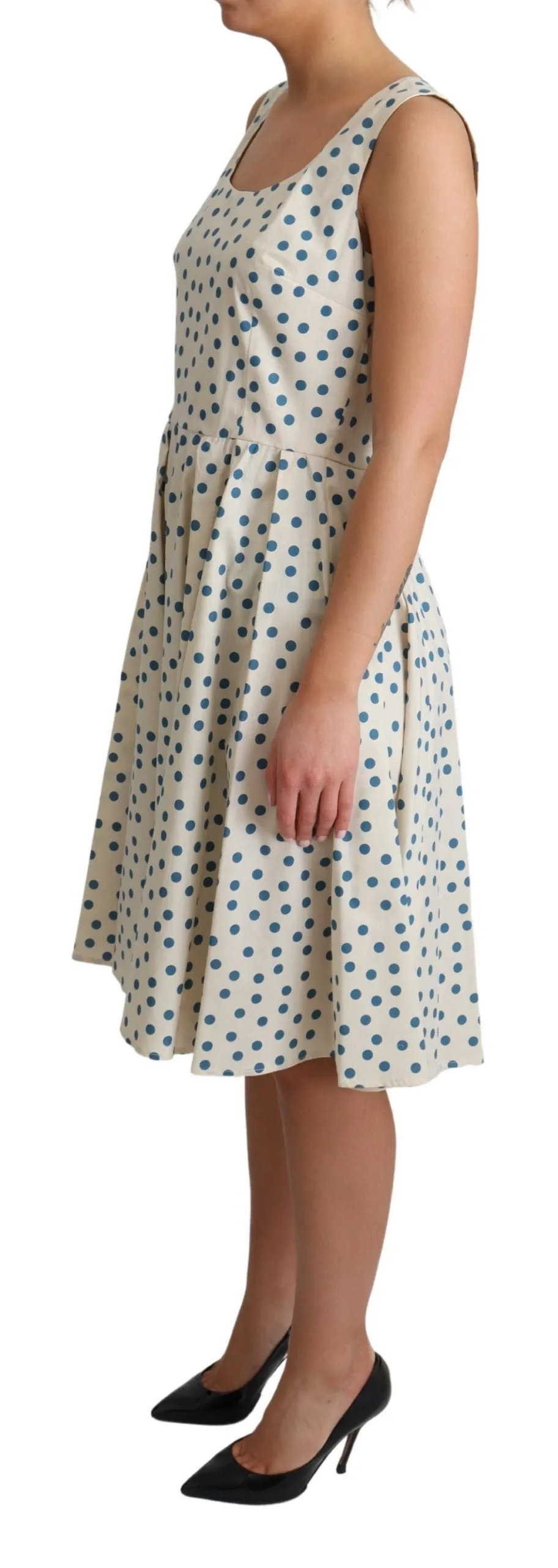 Elegant Beige Polka Dot A-Line Sleeveless Dress sold by Louxly product image thumbnail 3