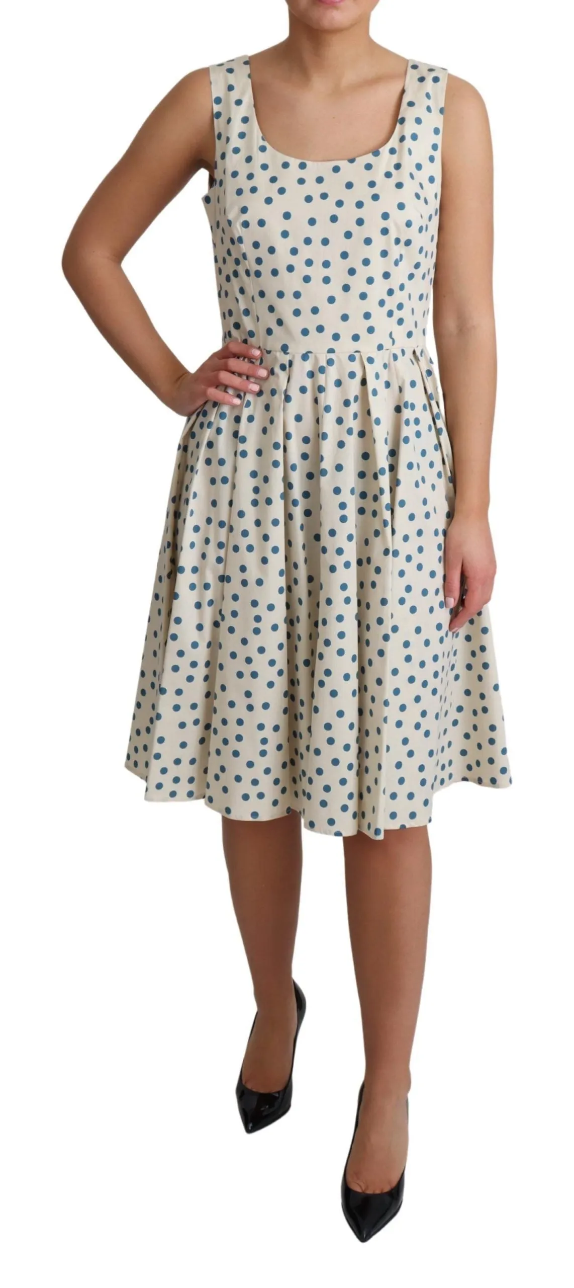 Elegant Beige Polka Dot A-Line Sleeveless Dress sold by Louxly product image thumbnail 2