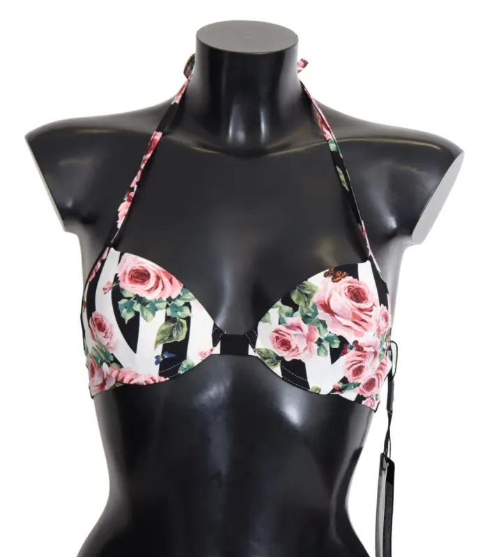 Chic Rose Print Bikini Top for Elegant Beach Days sold by Louxly