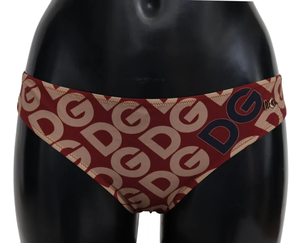 Chic Maroon Beige Logo Print Bikini Bottom sold by Louxly