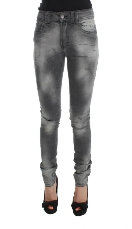 Chic Gray Slim Fit Designer Jeans sold by Louxly