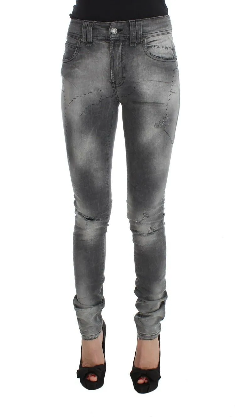 Chic Gray Slim Fit Designer Jeans sold by Louxly