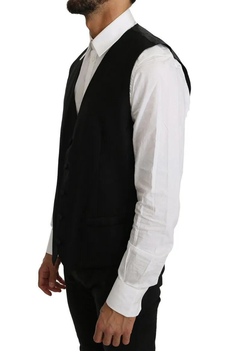 Elegant Black Formal Wool Blend Vest sold by Louxly product image thumbnail 2