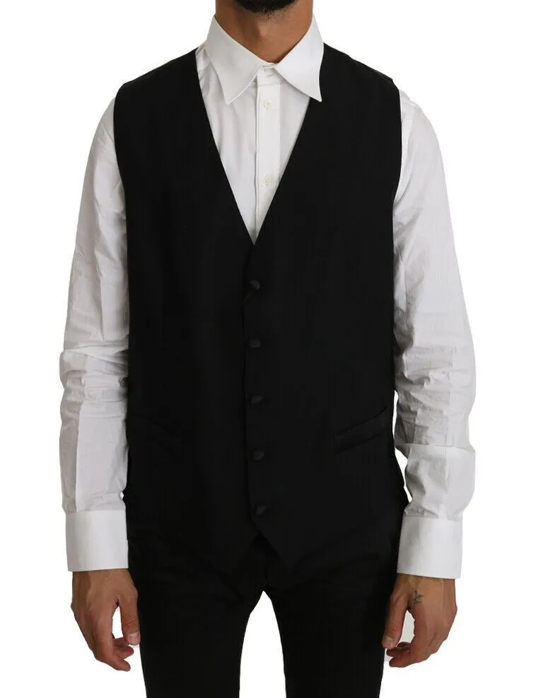 Elegant Black Formal Wool Blend Vest sold by Louxly