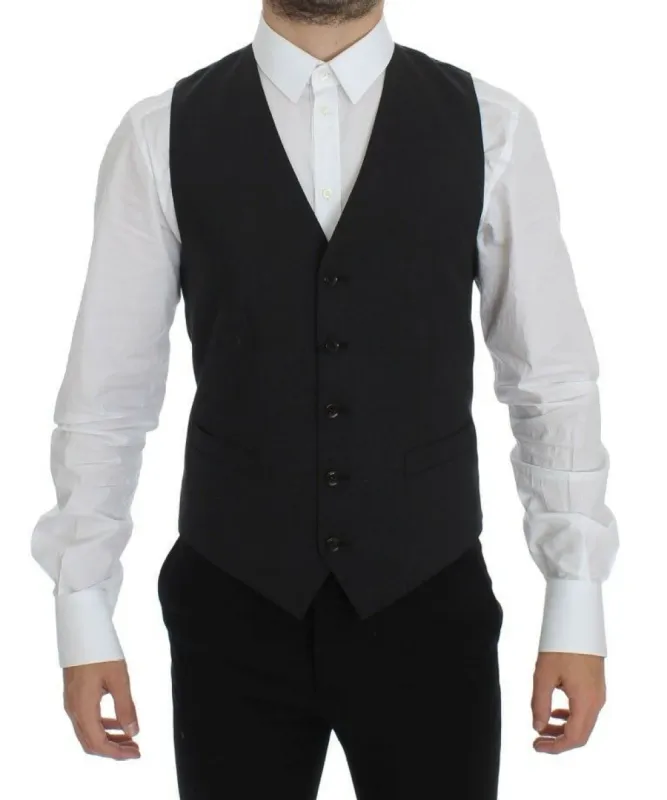 Elegant Gray Wool Blend Dress Vest sold by Louxly