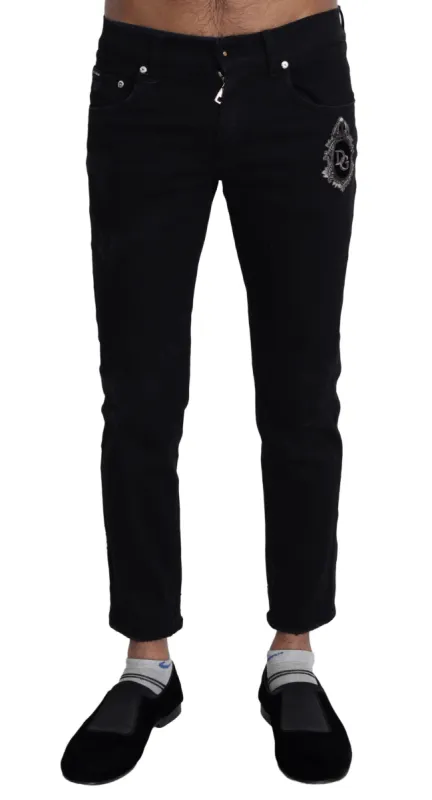 Elegant Skinny Black Jeans with Embroidery sold by Louxly
