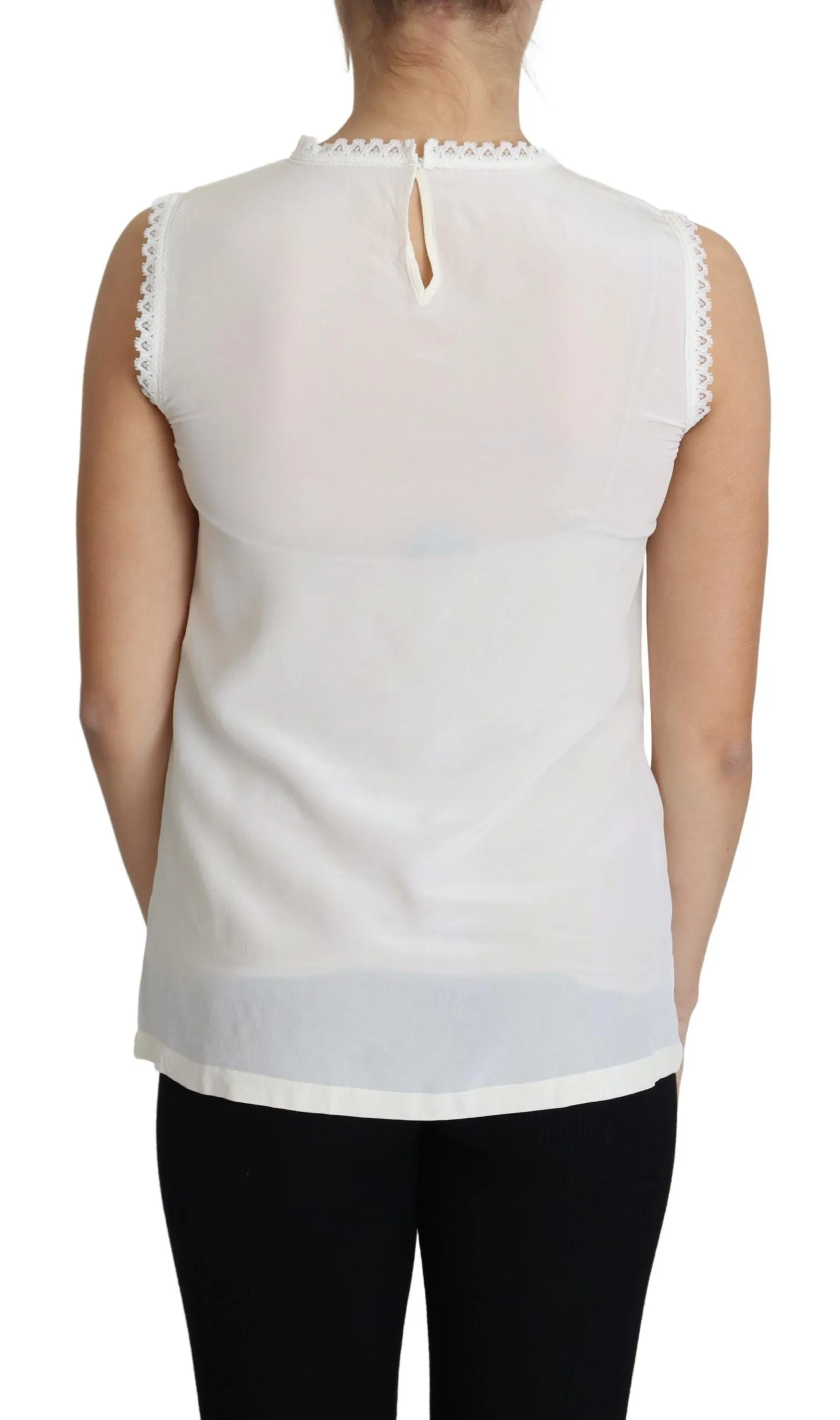 Elegant Silk Lace-Detailed Sleeveless Blouse sold by Louxly product image thumbnail 2