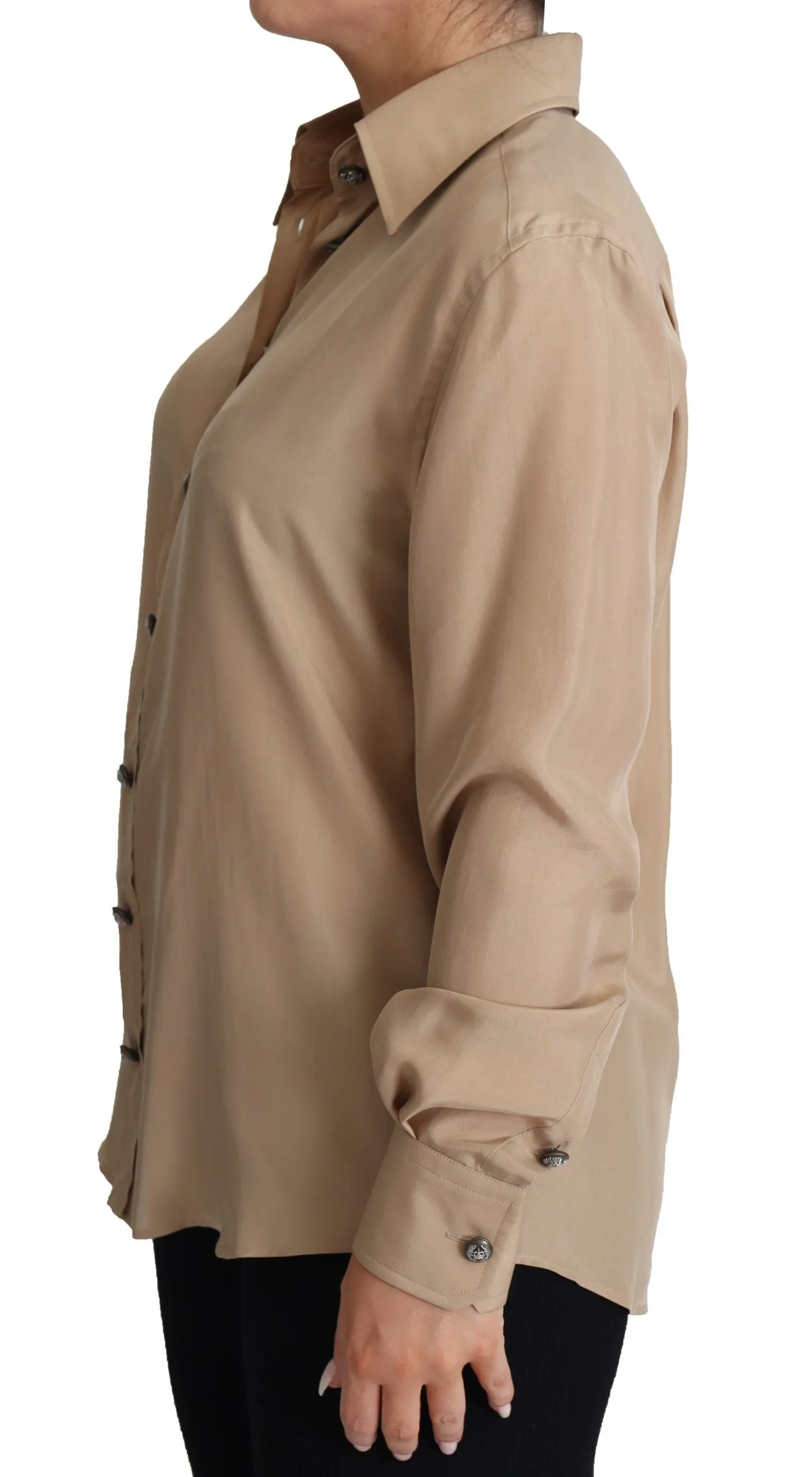 Elegant Beige Silk Shirt sold by Louxly product image thumbnail 4