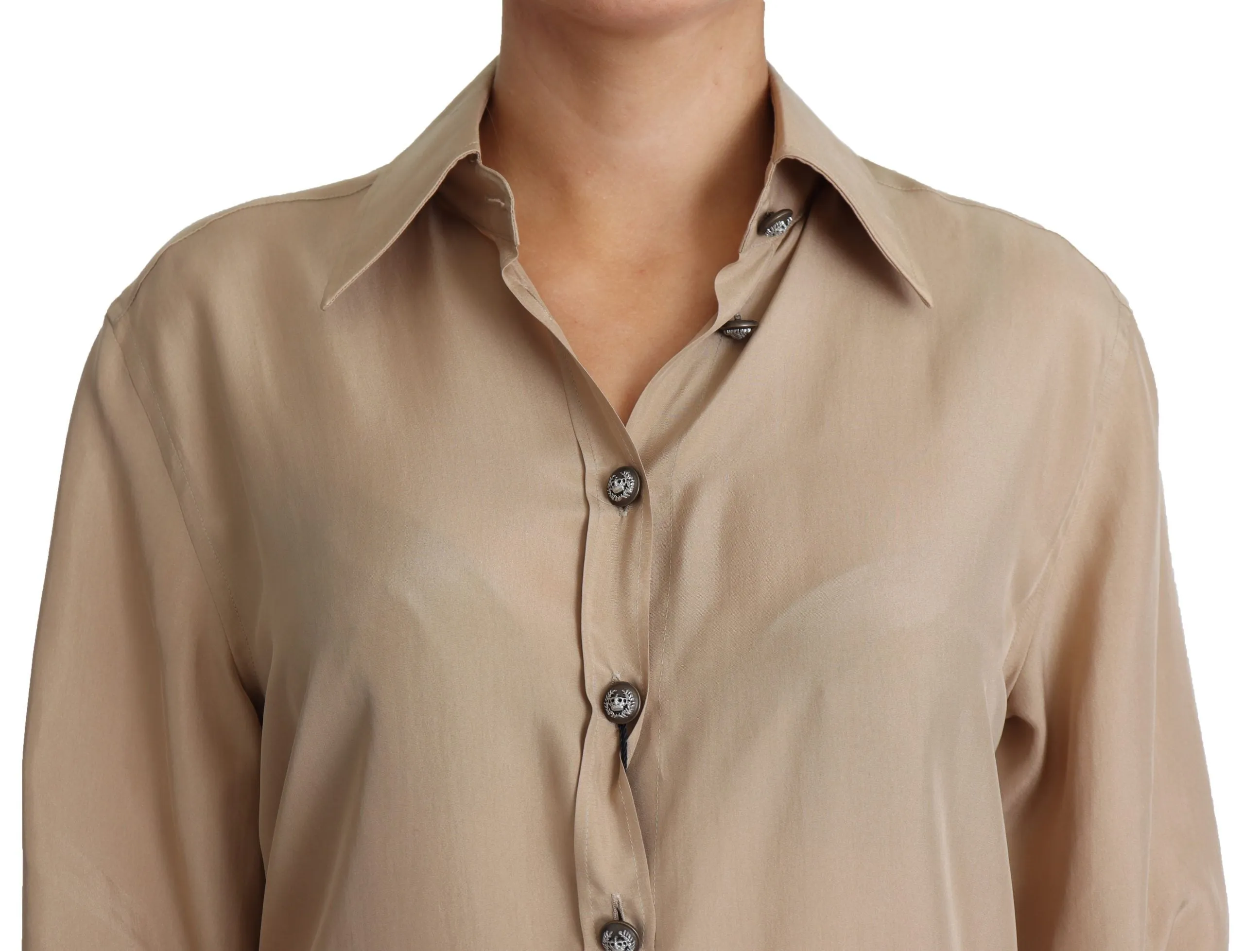 Elegant Beige Silk Shirt sold by Louxly product image thumbnail 3