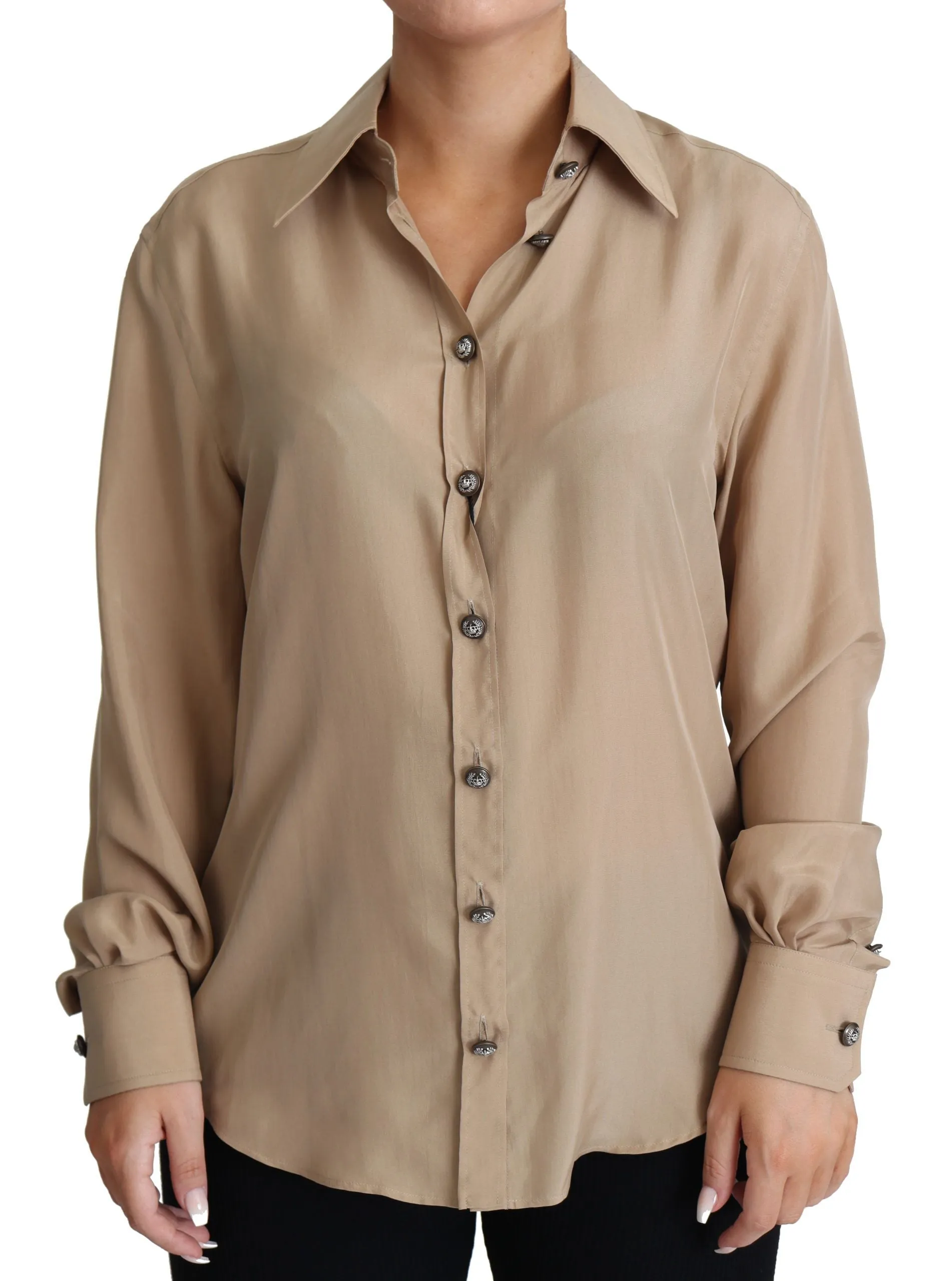 Elegant Beige Silk Shirt sold by Louxly