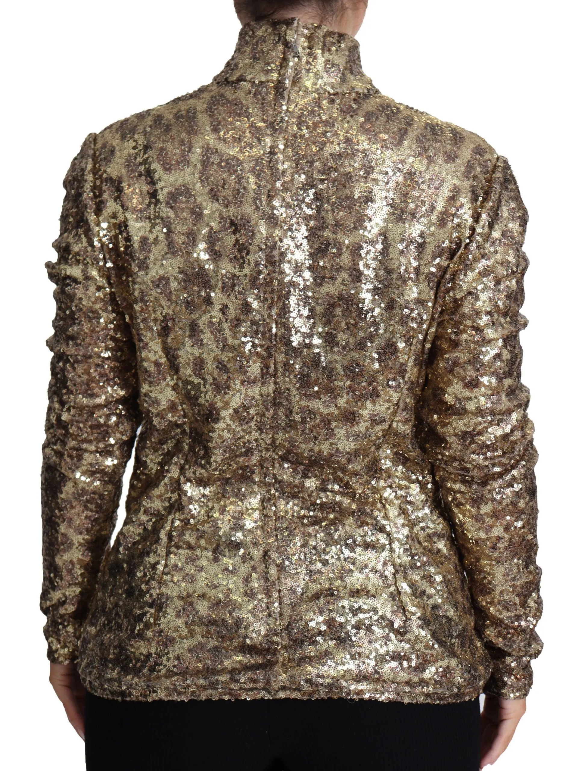 Sequined Turtleneck Full Zip Sweater in Brown sold by Louxly product image thumbnail 2