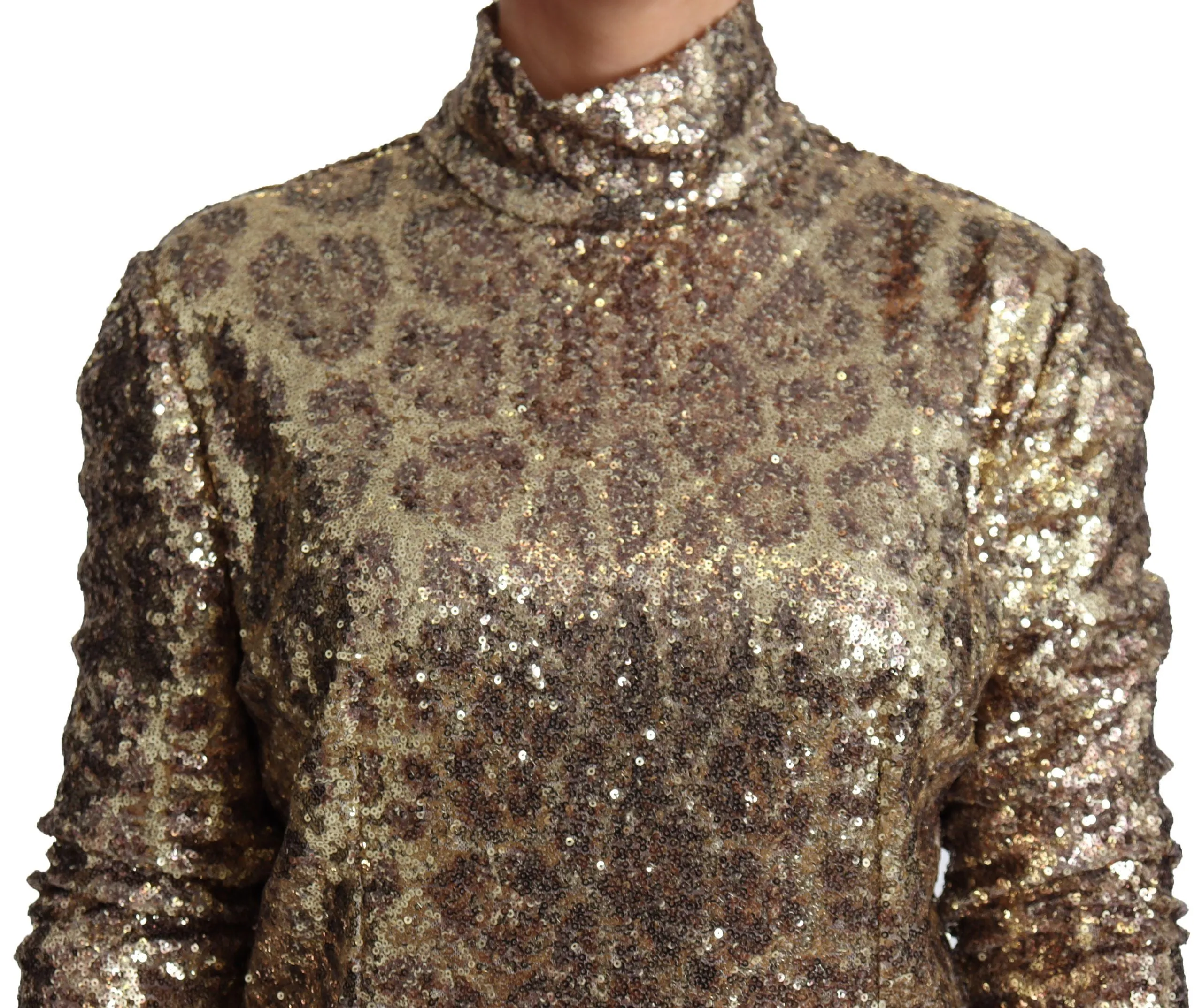 Sequined Turtleneck Full Zip Sweater in Brown sold by Louxly product image thumbnail 3