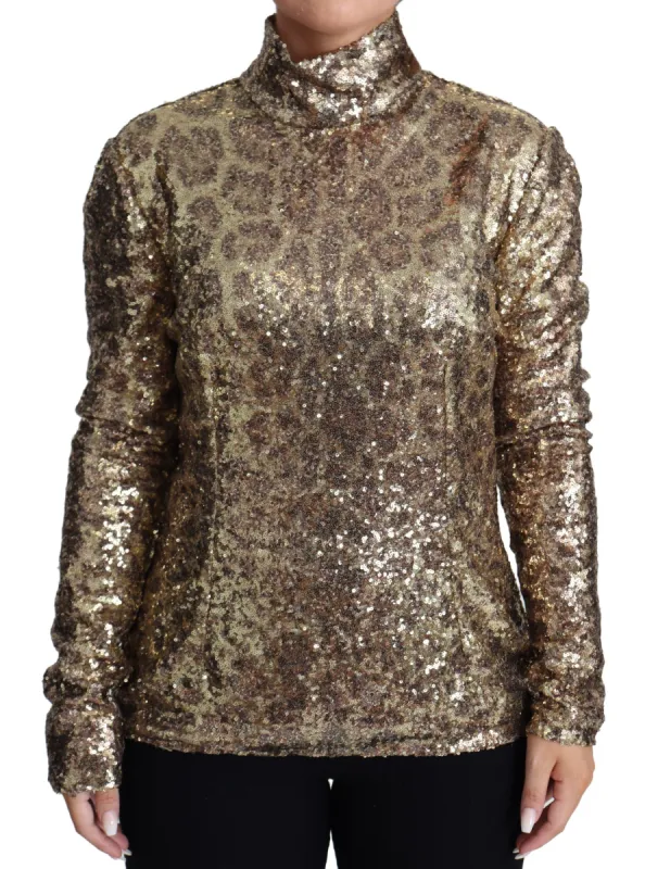Sequined Turtleneck Full Zip Sweater in Brown sold by Louxly