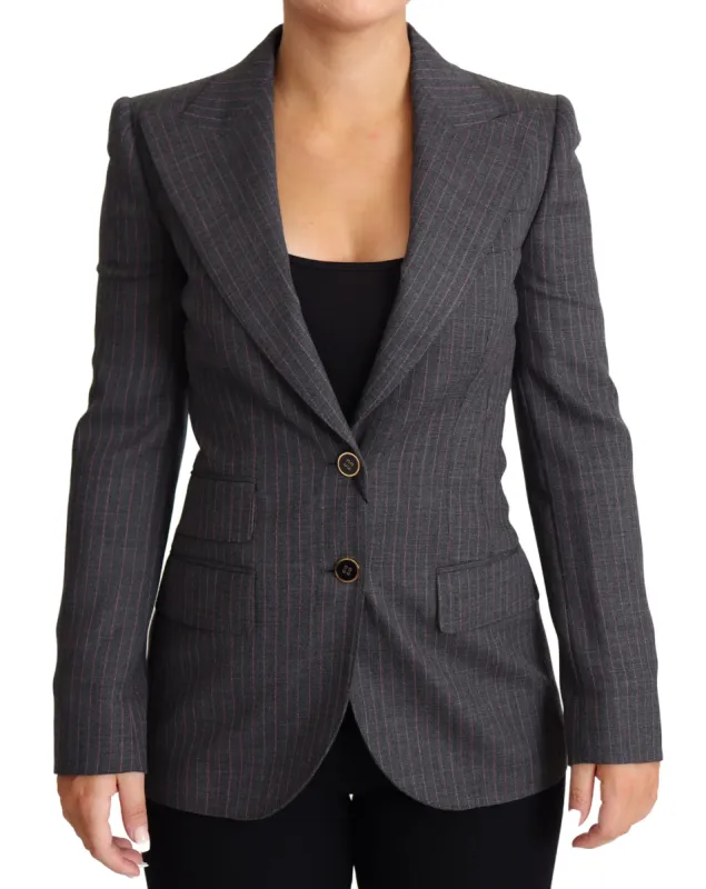 Elegant Gray Stretch Wool Blazer sold by Louxly