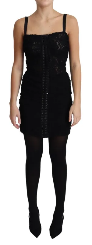Elegant Black Lace Bustier Mini Dress sold by Louxly