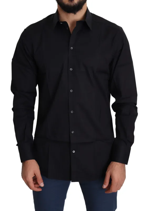 Elegant Black Cotton Stretch Dress Shirt sold by Louxly
