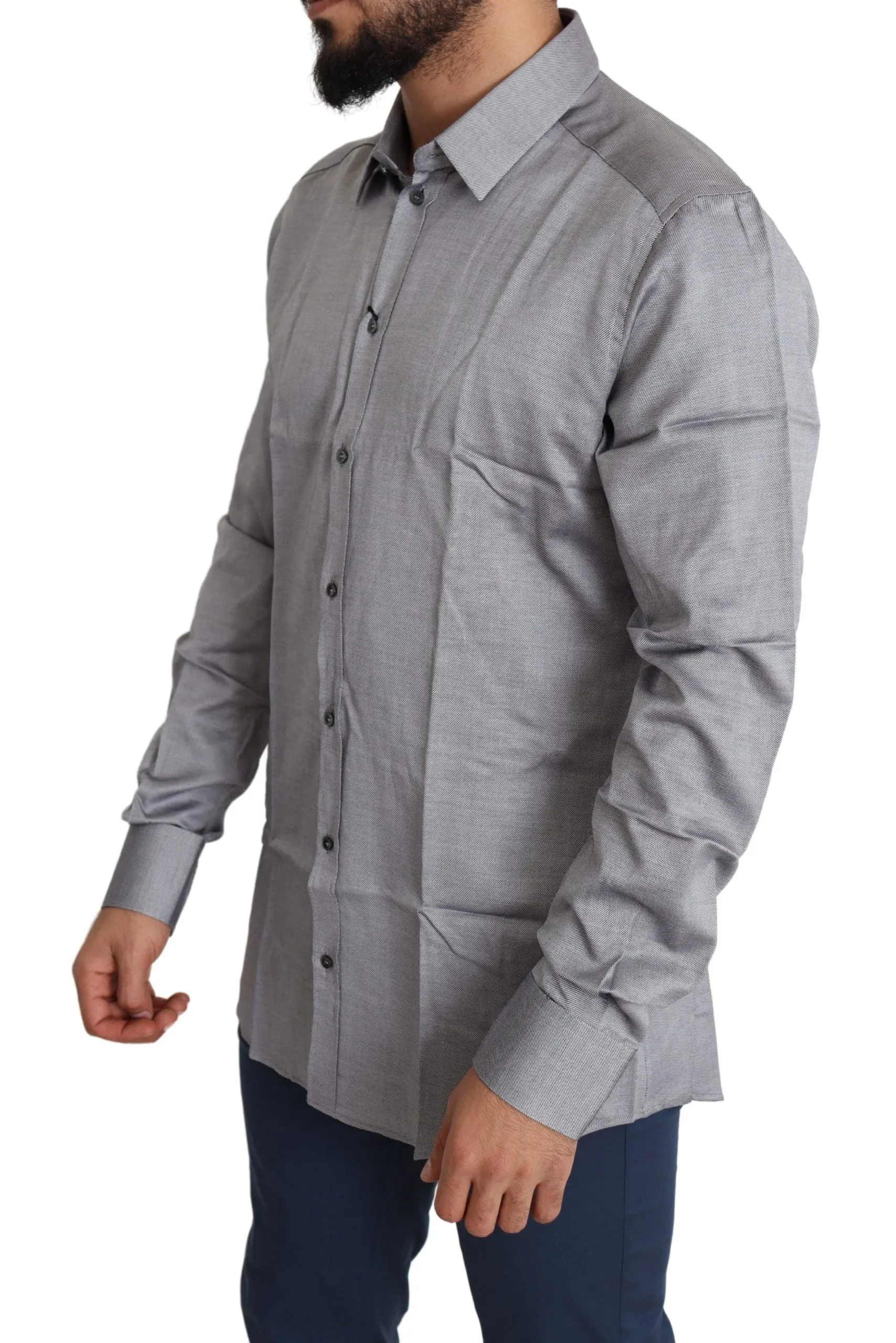 Elegant Gray Slim Fit Cotton Dress Shirt sold by Louxly product image thumbnail 2