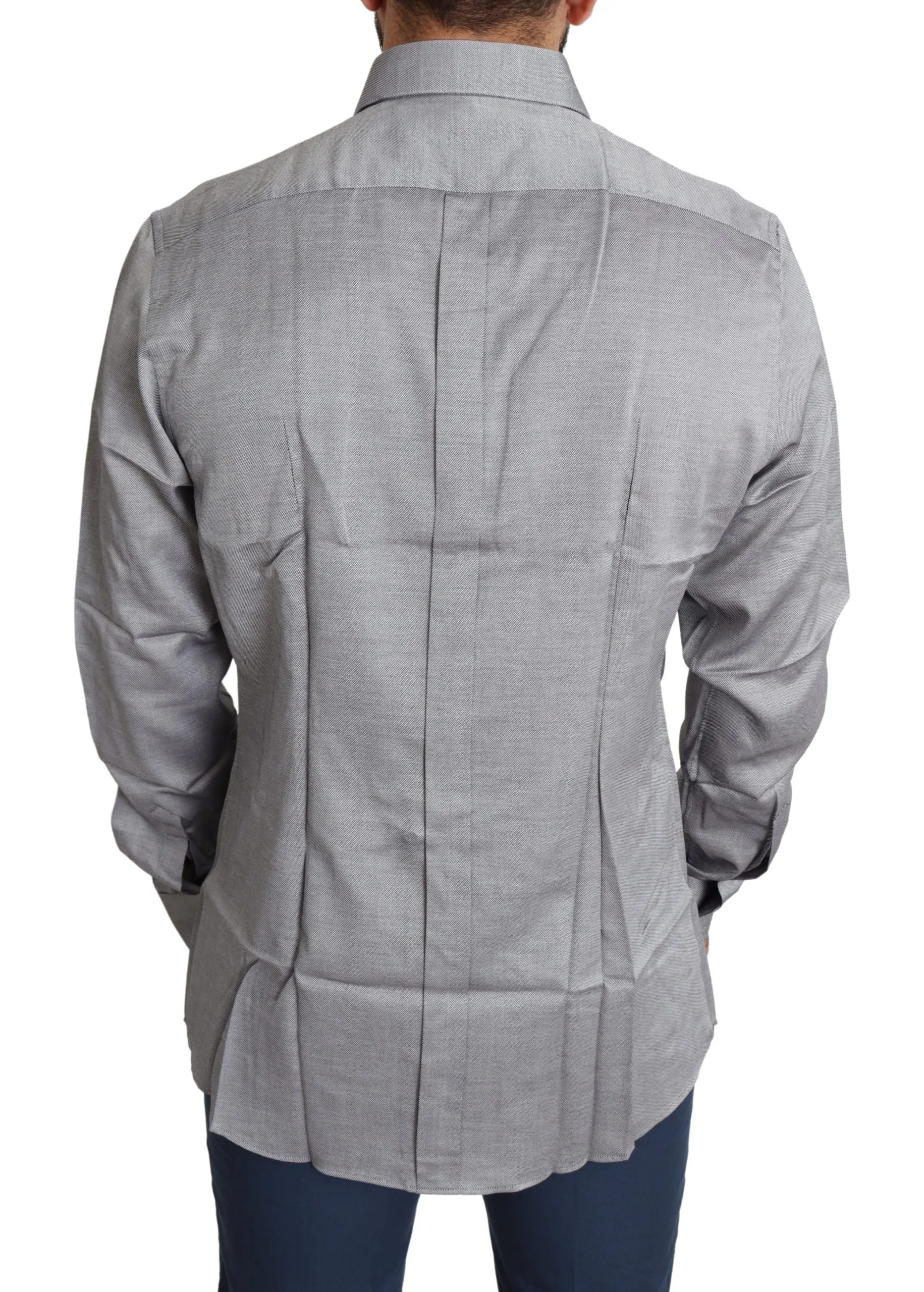 Elegant Gray Slim Fit Cotton Dress Shirt sold by Louxly product image thumbnail 3