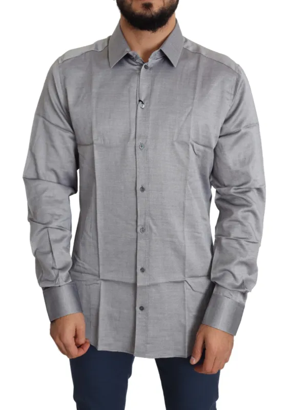 Elegant Gray Slim Fit Cotton Dress Shirt sold by Louxly
