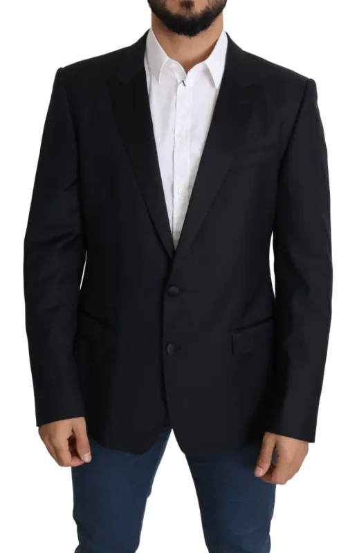 Elegant Black Virgin Wool Silk Blend Blazer sold by Louxly