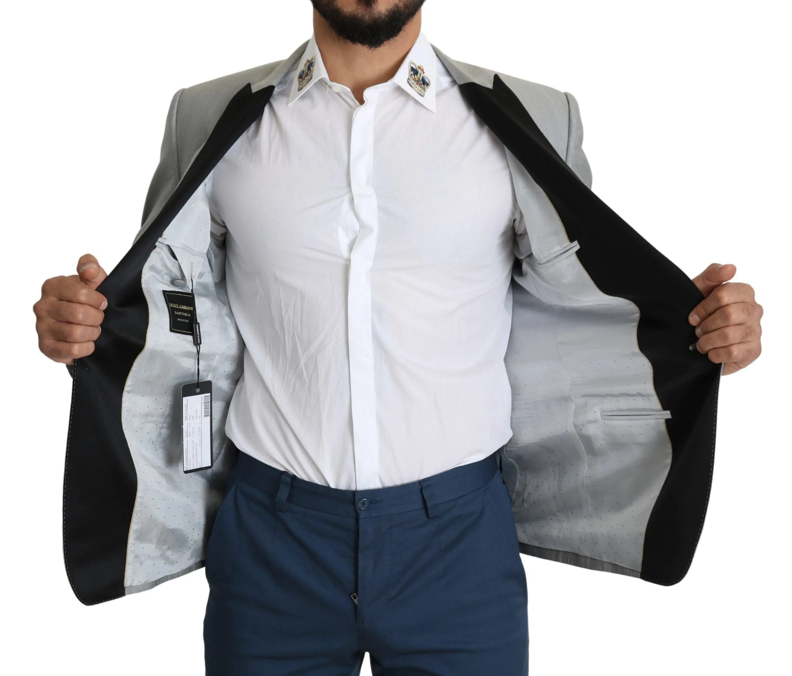 Elegant Silk Blend Light Gray Blazer sold by Louxly product image thumbnail 5