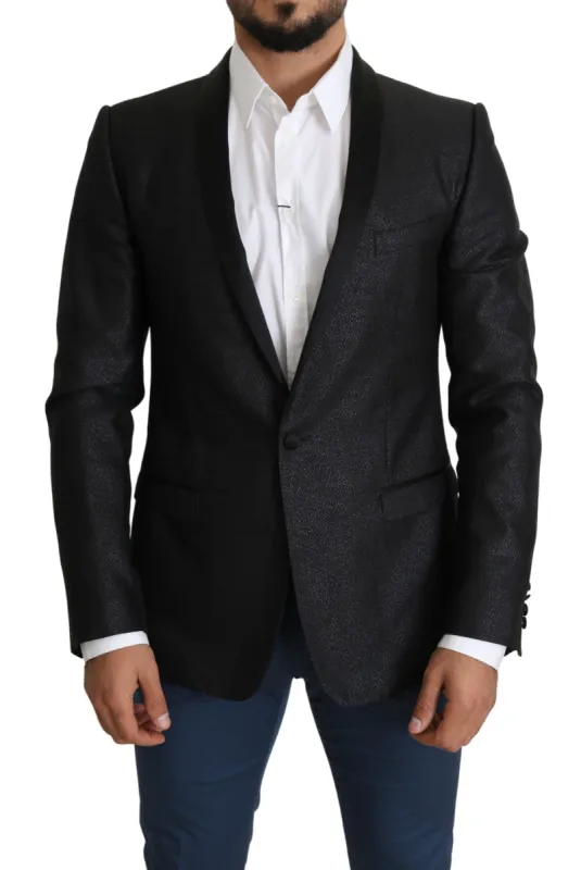 Elegant Black Jacquard Slim Fit Blazer sold by Louxly