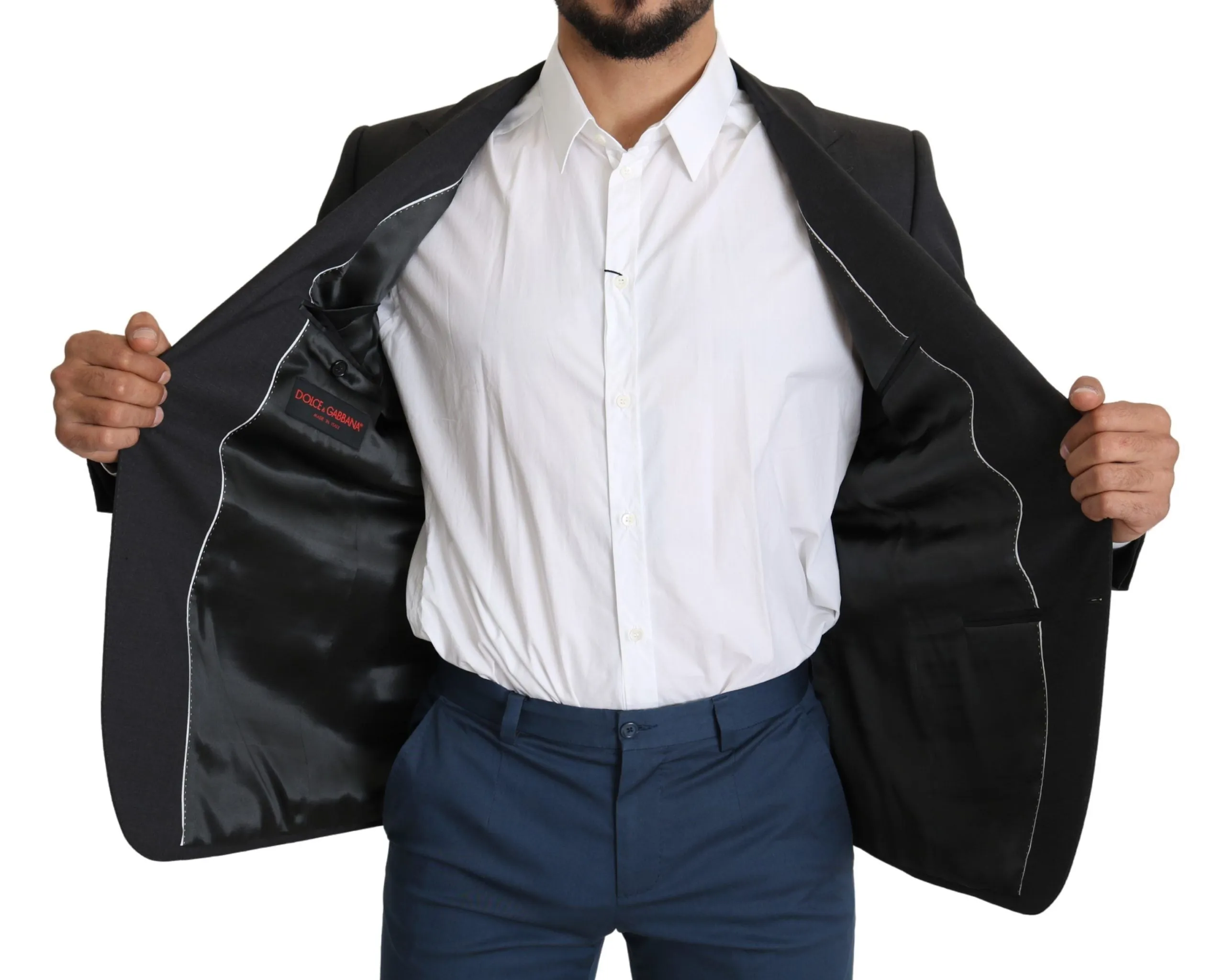 Elegant Gray Wool Silk Blend Slim Fit Blazer sold by Louxly product image thumbnail 2