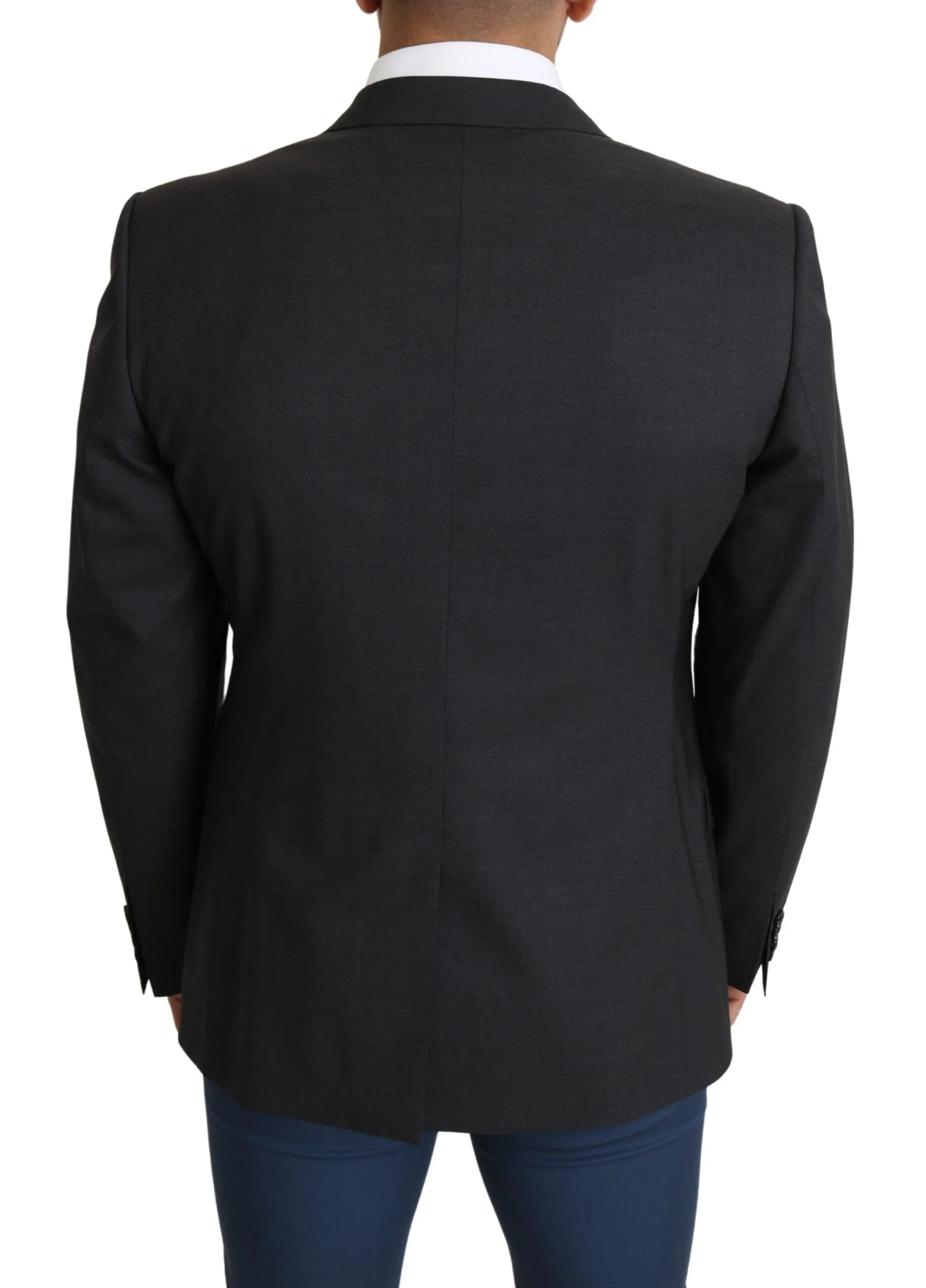 Elegant Gray Wool Silk Blend Slim Fit Blazer sold by Louxly product image thumbnail 5