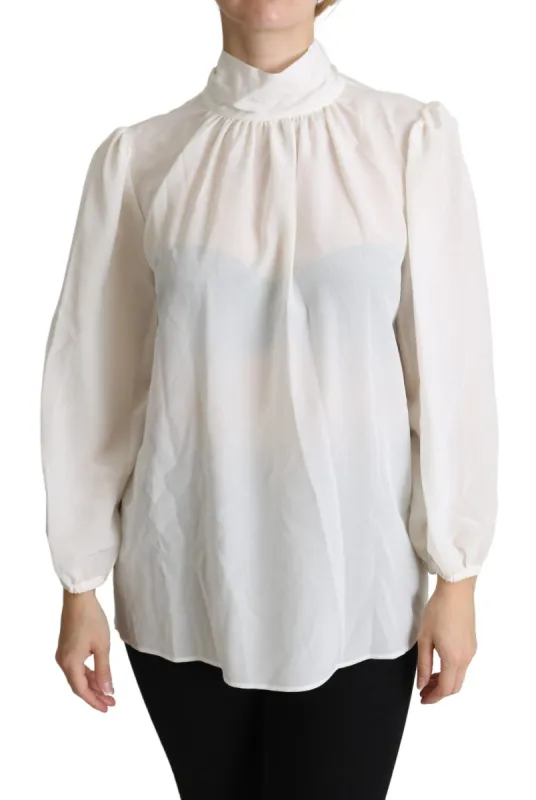 Elegant White Silk Pussy Bow Blouse sold by Louxly