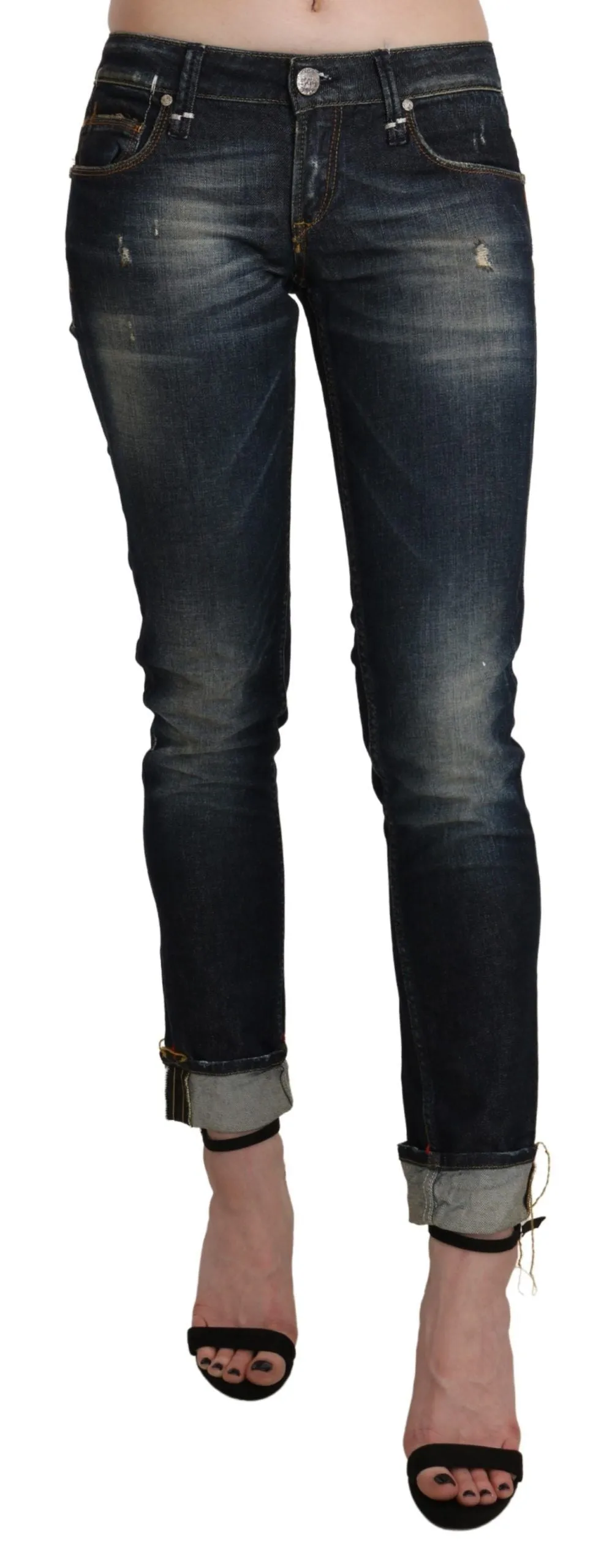 Chic Dark Blue Skinny Cropped Jeans sold by Louxly
