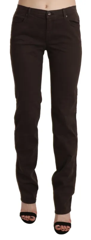 Chic Brown Mid Waist Skinny Trousers sold by Louxly