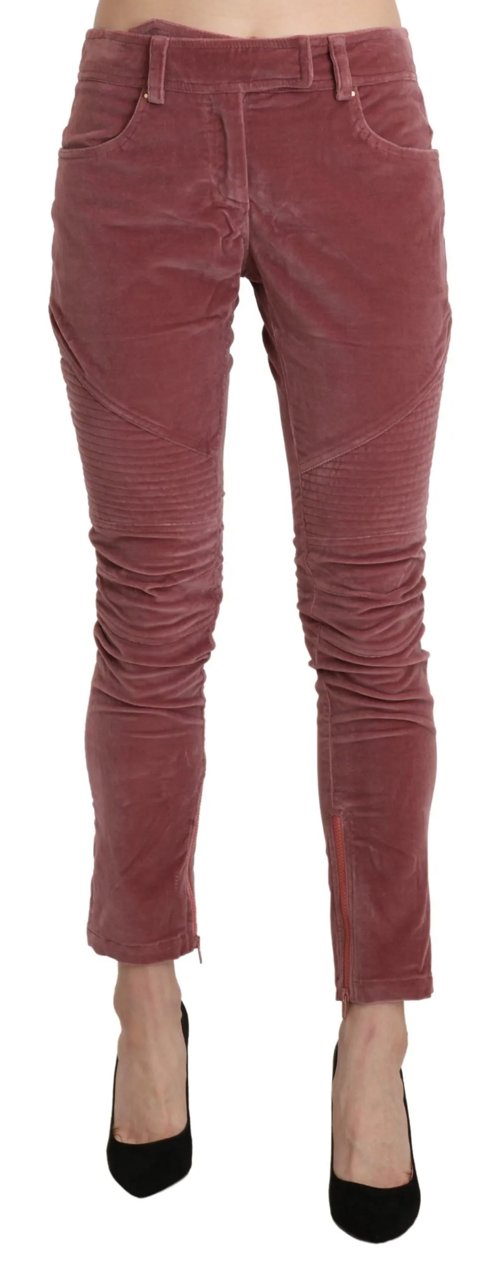 Chic Red Mid Waist Skinny Trousers sold by Louxly