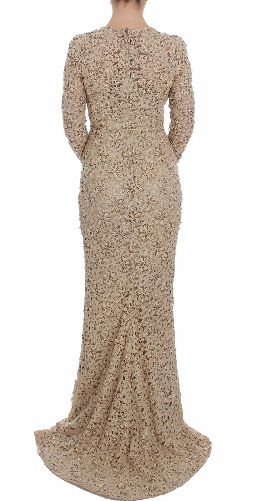 Beige Floral Lace Long Sleeve Maxi Dress sold by Louxly product image thumbnail 3