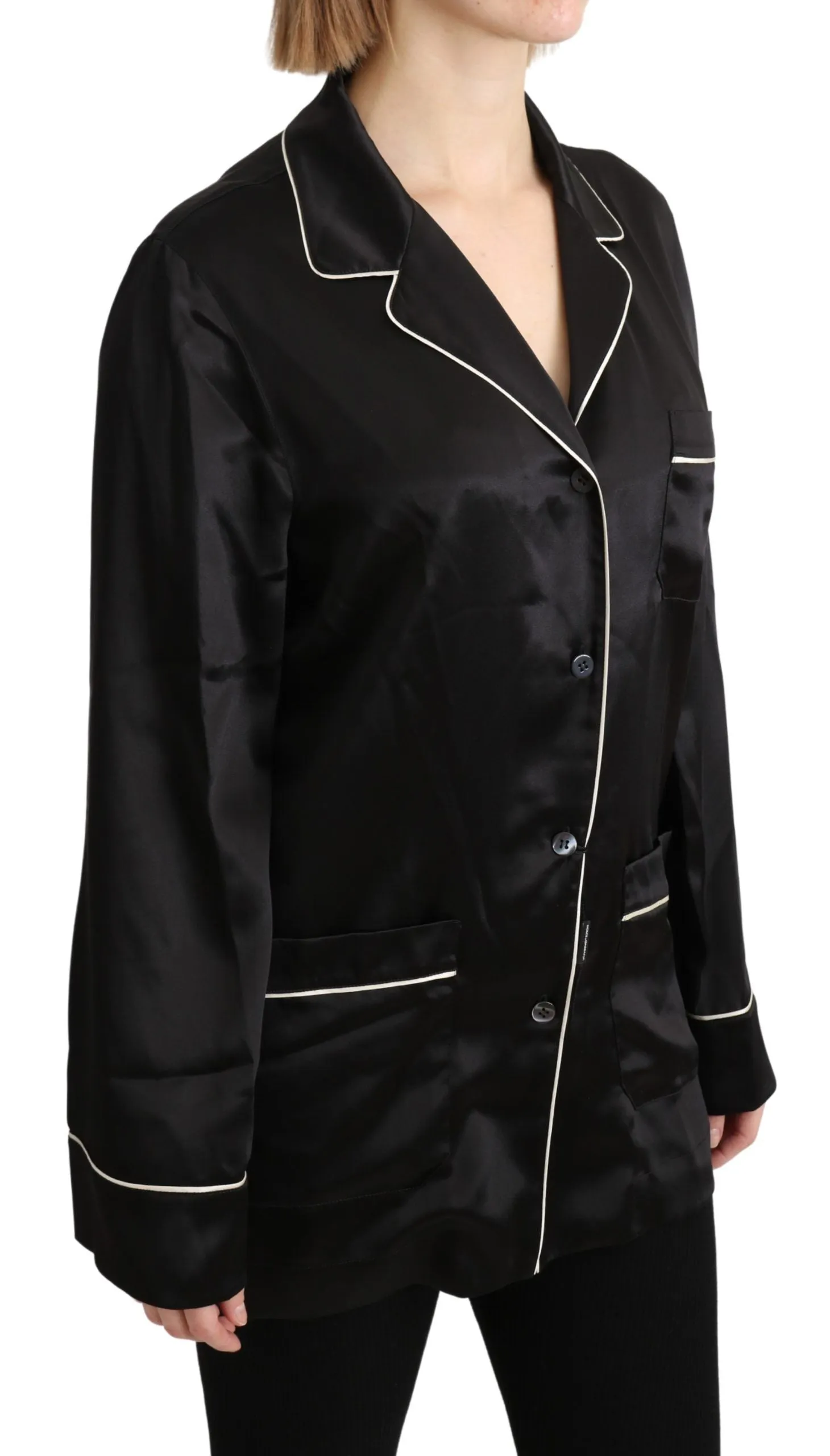 Elegant Silk Black Button-Up Blouse sold by Louxly product image thumbnail 2