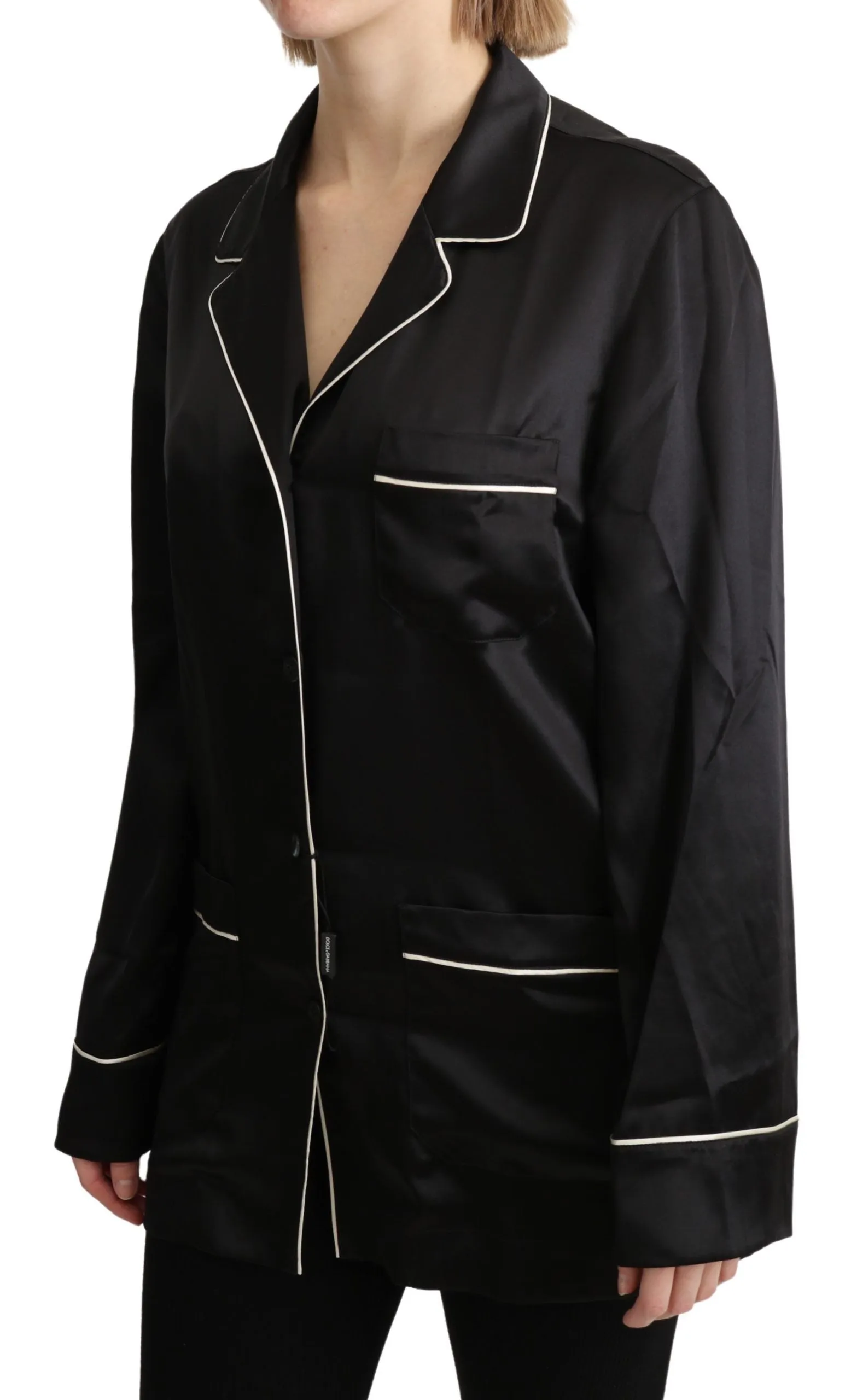 Elegant Silk Black Button-Up Blouse sold by Louxly product image thumbnail 3