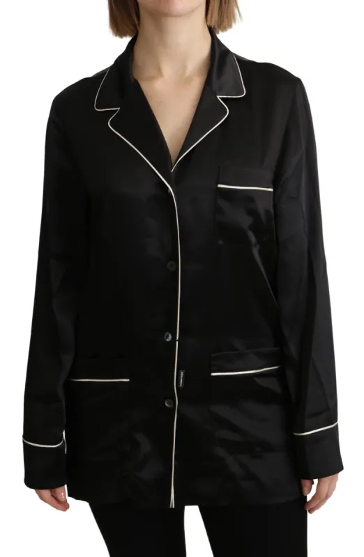 Elegant Silk Black Button-Up Blouse sold by Louxly