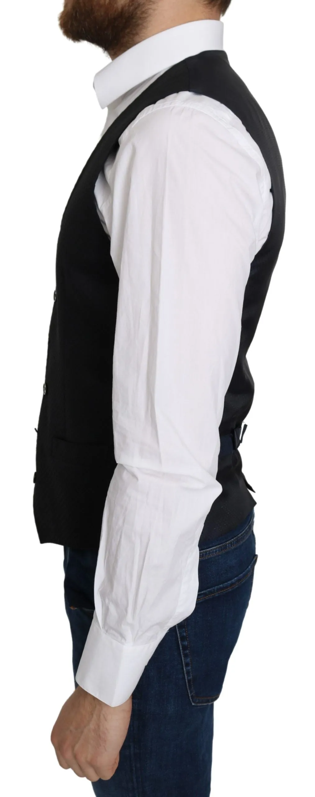 Elegant Blue Silk-Blend Formal Vest sold by Louxly product image thumbnail 3