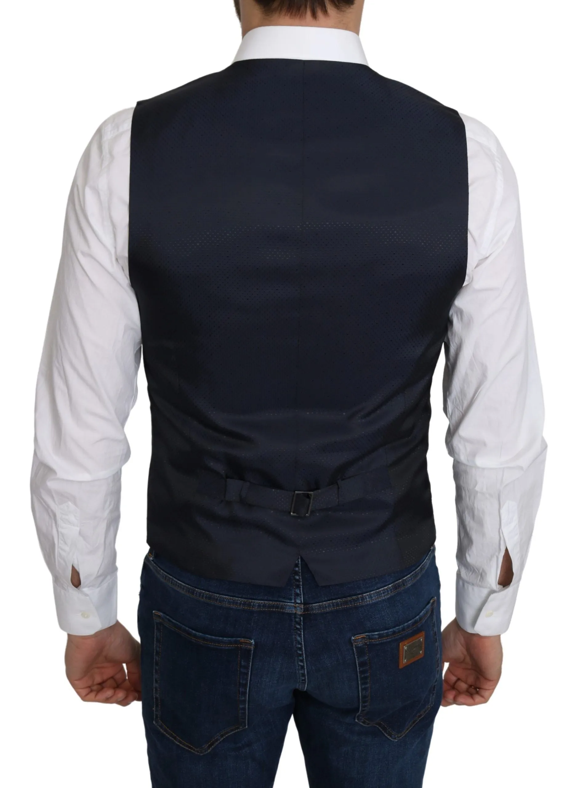 Elegant Blue Silk-Blend Formal Vest sold by Louxly product image thumbnail 4