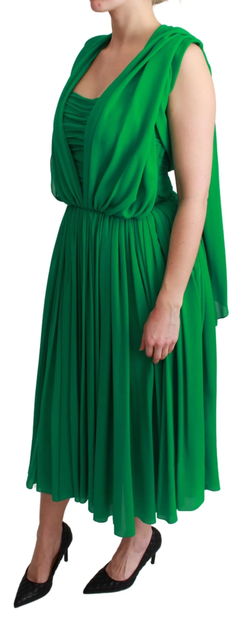 Elegant Sleeveless Pleated Silk Maxi Dress sold by Louxly product image thumbnail 3
