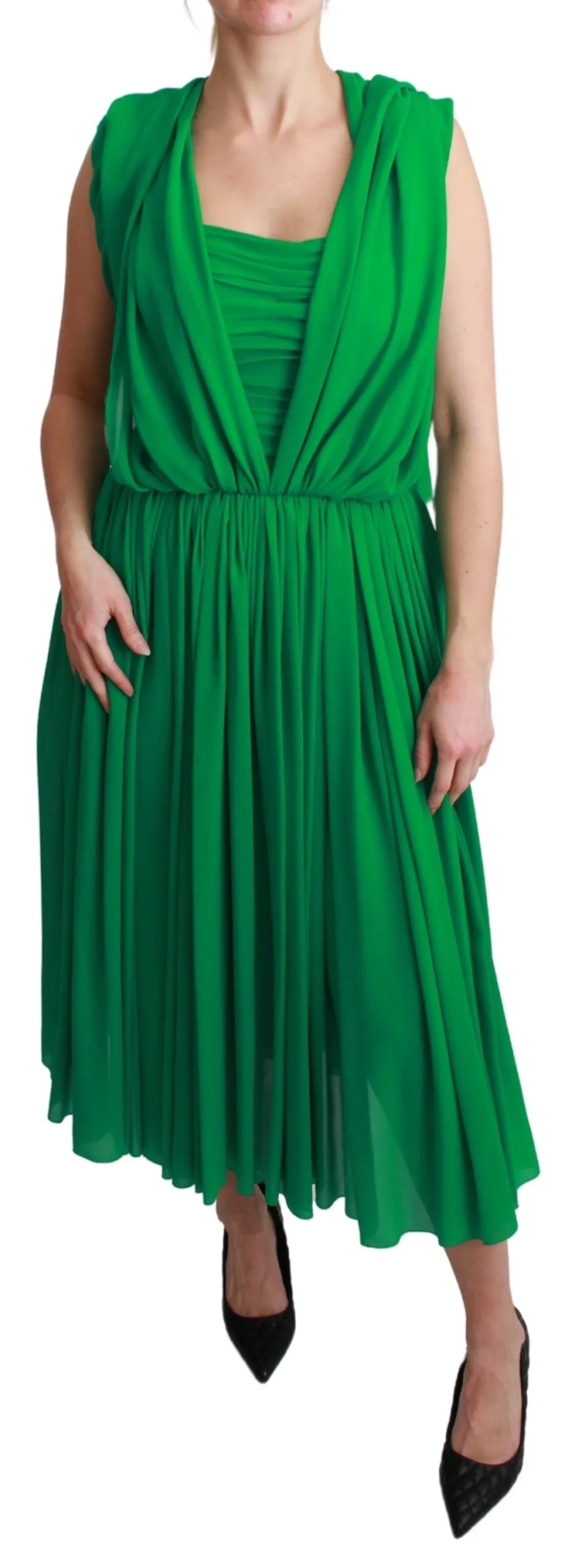 Elegant Sleeveless Pleated Silk Maxi Dress sold by Louxly