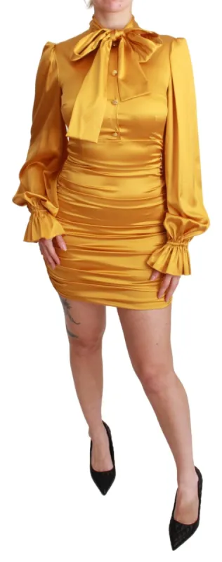 Radiant Yellow Silk Bodycon Mini Dress sold by Louxly