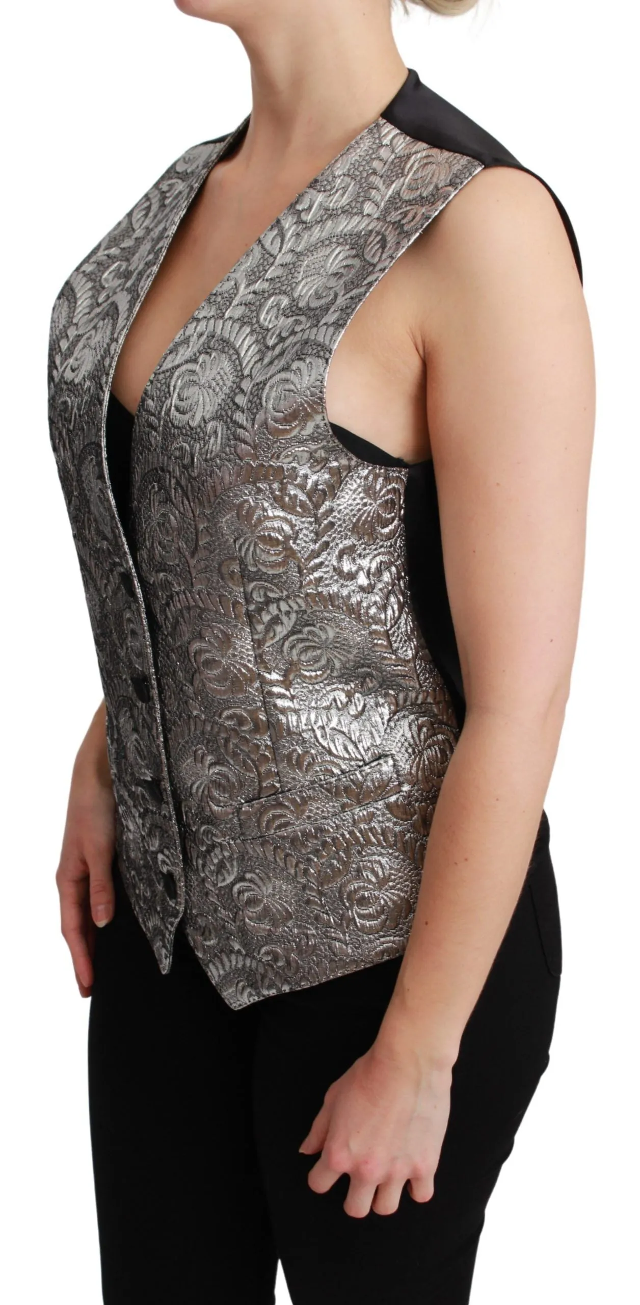 Elegant Silver Sleeveless Brocade Vest sold by Louxly product image thumbnail 3