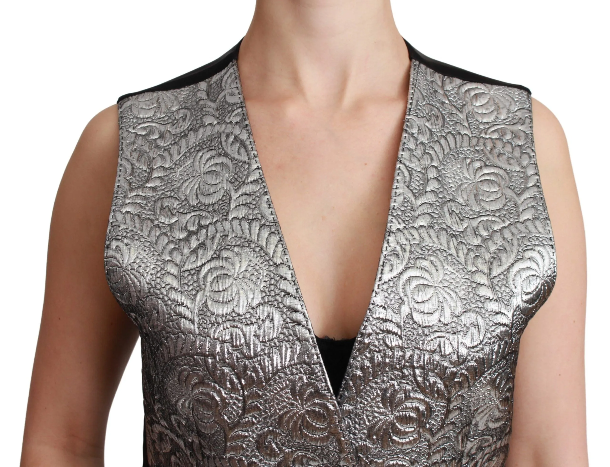 Elegant Silver Sleeveless Brocade Vest sold by Louxly product image thumbnail 5