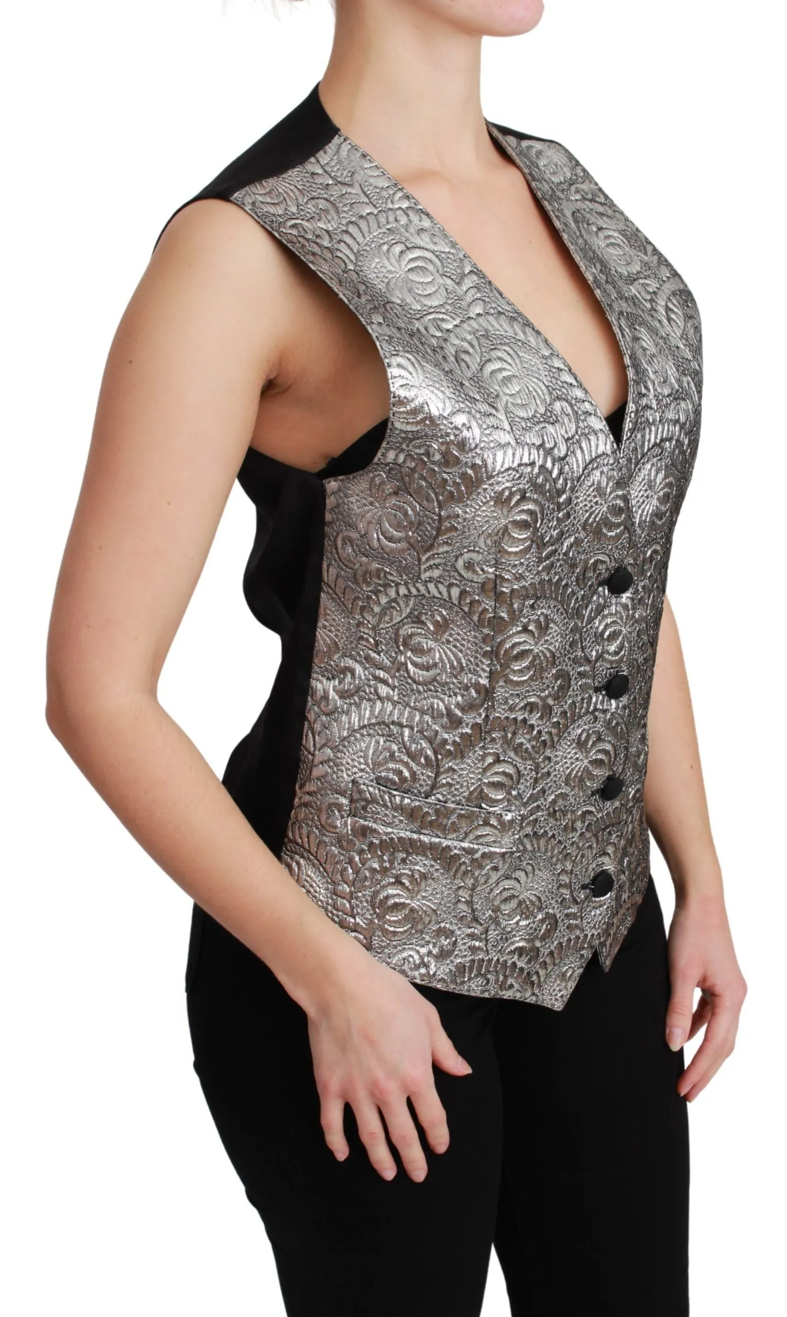 Elegant Silver Sleeveless Brocade Vest sold by Louxly product image thumbnail 2